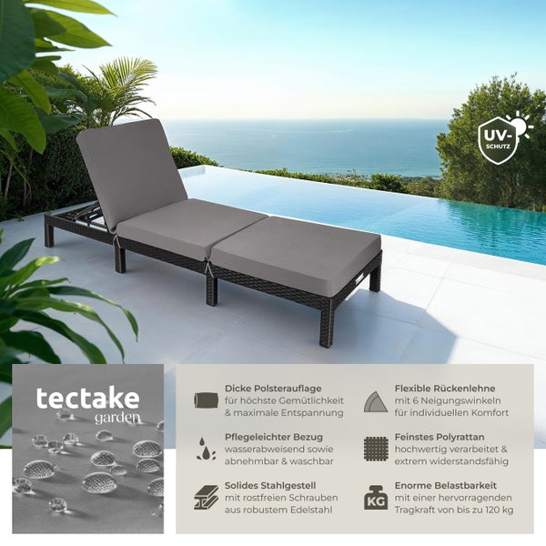Rattan Sonnenliege tectake Sofia 196 x 66 x 27 cm widerstandsfähig schwarz