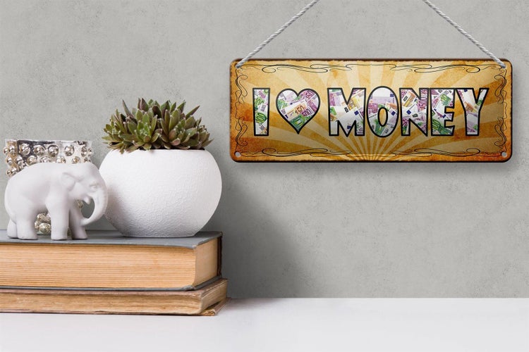 Blechschild Spruch 27x10cm I love Money Geld Dekoration