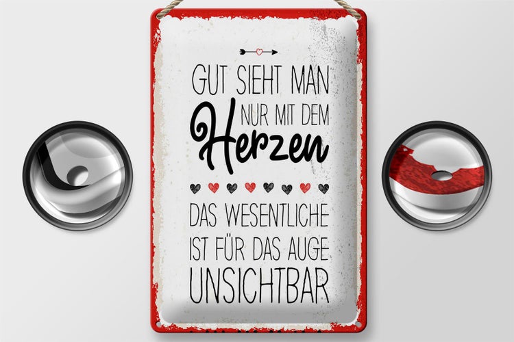 Blechschild Spruch Gut sieht man nur mit dem Herzen 20x30cm