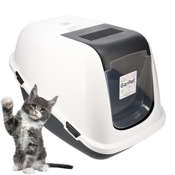 Katzenklo mit Deckel Schaufel Aktivkohlefilter - Haube kippbar - extrahohe Unterschale große XXL Katzentoilette 60 Katzen WC Hauben Toilette