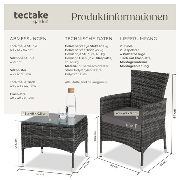 Rattanset tectake Luzern 2 Bezugssets für 2 Personen grau