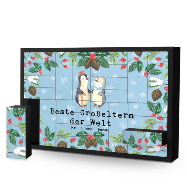 Mr. & Mrs. Panda Befüllbarer Adventskalender Pinguin Beste Großeltern der Welt - Blau Pastell