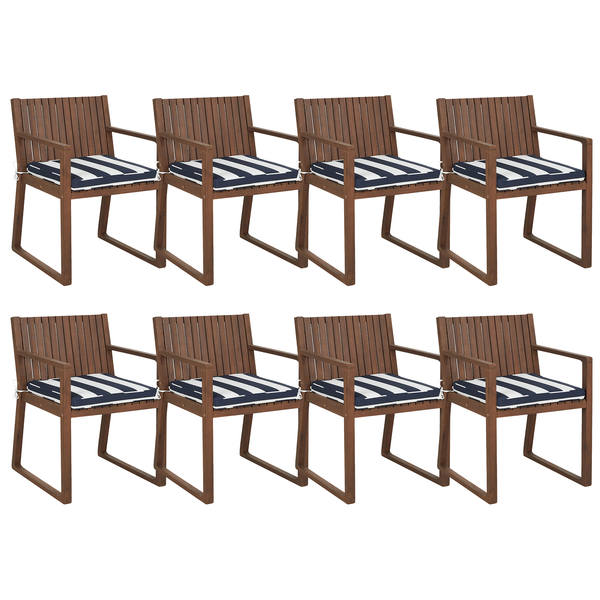 Set mit 8 Stühlen und Sitzkissen SASSARI Akazienholz Marineblau