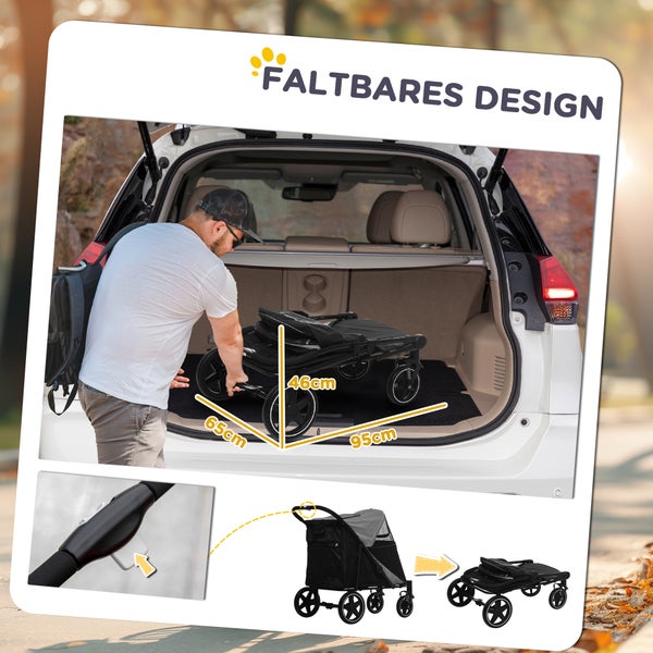 PawHut Hundewagen, 112L x 65B x 100H cm, Stahl, Oxford-Gewebe, Grau