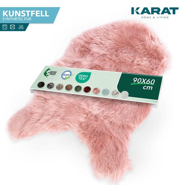 Karat Kunstfell, 90 mal 60 Zentimeter, Tierform, Langflor, REACH, Öko-Tex und Leder-Arbeitsgruppe zertifiziert, Karat Logo.
