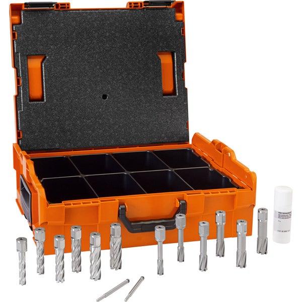 Kernbohrer Set in Werkzeugkoffer mit Schneidöl