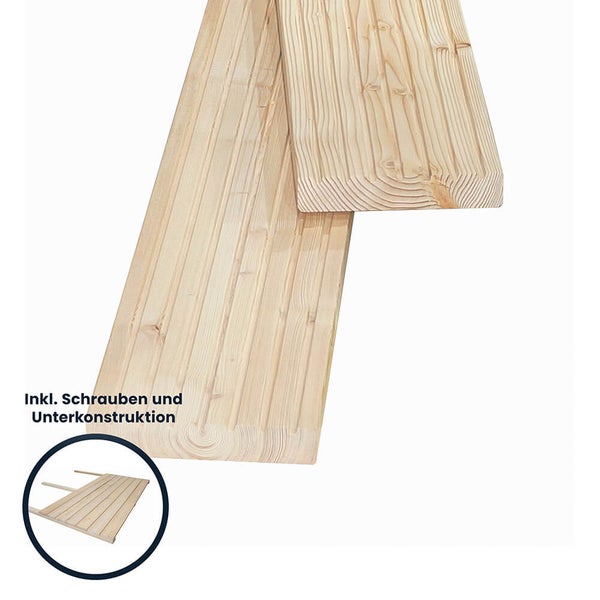 Terrassendiele aus Holz inklusive Schrauben und Unterkonstruktion für die Verlegung