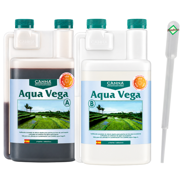 CANNA Aqua Vega A und B Pflanzendünger Set für das Wachstum in zirkulierenden Wassersystemen mit Dosierpipette.
