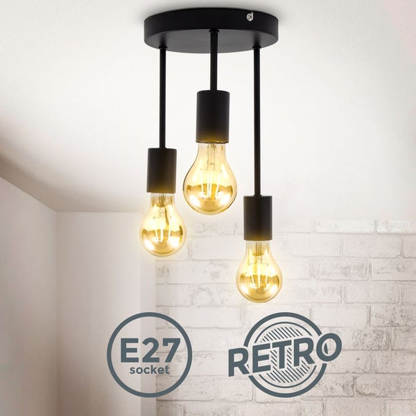Deckenlampe Ø19 cm - E27 Fassung, 3-flammig, retro, schwarz