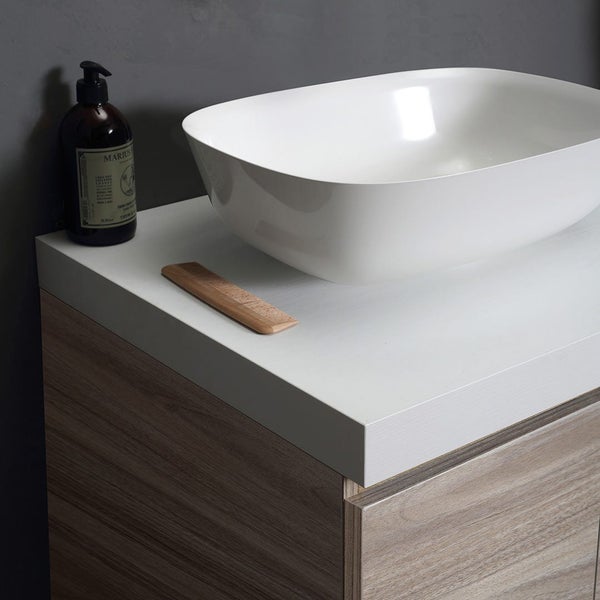 Waschtischunterschrank mit Aufsatzwaschbecken, Seifenspender und Kamm