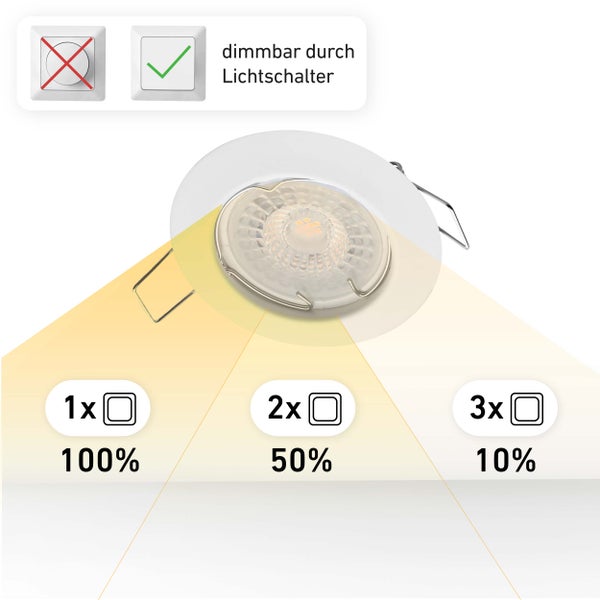 Oktaplex Lighting 6er Set LED Spots Sedan - 3 Stufen dimmbar - 4,8W 2700K 230V 380lm Warmweiß 120° - Deckenspot Weiß Lochmaß 60mm