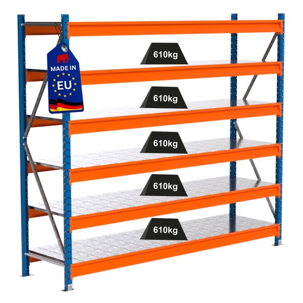 Regal mit fünf Ebenen und einer Traglast von 610 Kilogramm pro Ebene