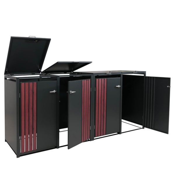 Mülltonnenbox für drei Mülltonnen mit Türen und Deckeln