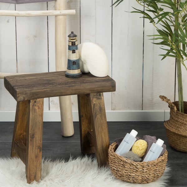 Hocker Rustic Teak Massivholz braun rustikal
