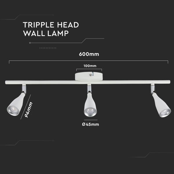 V-TAC VT-813-W-N - LED-Wandleuchten mit Dreifachkopf - IP20 - Weiß - 13.5W - 1260 Lumen - 3000K