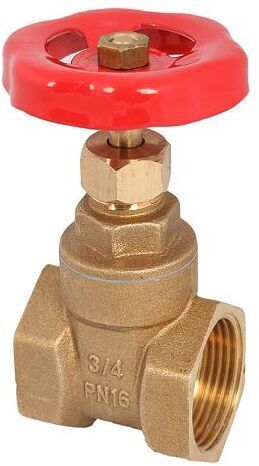 Muffenschieber aus Messing mit rotem Handrad, Größe 3/4 Zoll, Nenndruck 16.