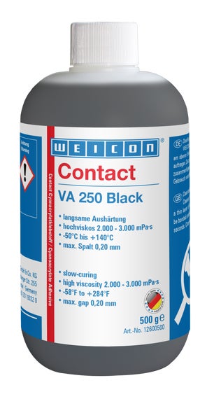 WEICON VA 250 Black Cyanacrylat-Klebstoff|hochviskoser Sekundenkleber, gummigefüllt|0,5 kg