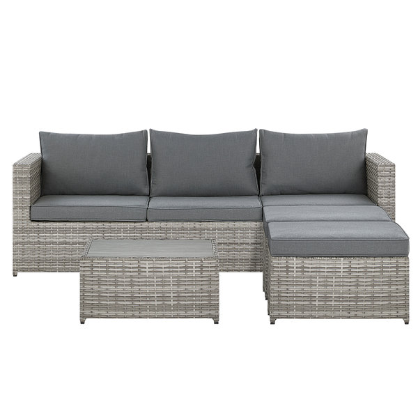 Garten Ecksofa mit Tisch 5-Sitzer SABBIA rechtsseitig modular Polyrattan Hellgrau