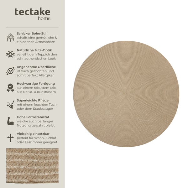 Geflochtener Teppich tectake strapazierfähig und pflegeleicht Ø 160 cm Ø 160 cm