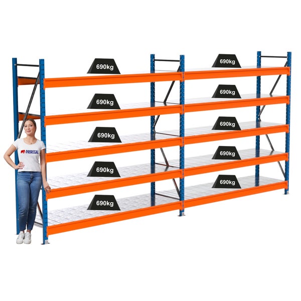 Lagerregal mit Traglastangabe von 690 kg pro Fach