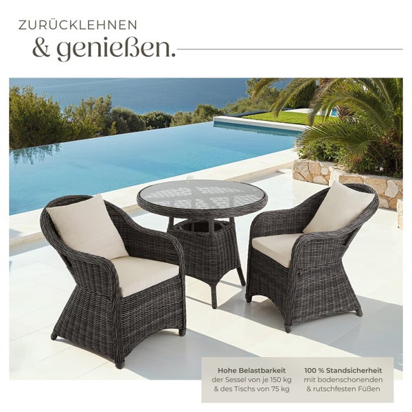Rattan Sitzgruppe tectake Zürich Stühle vormontiert mit Aluminiumgestell grau