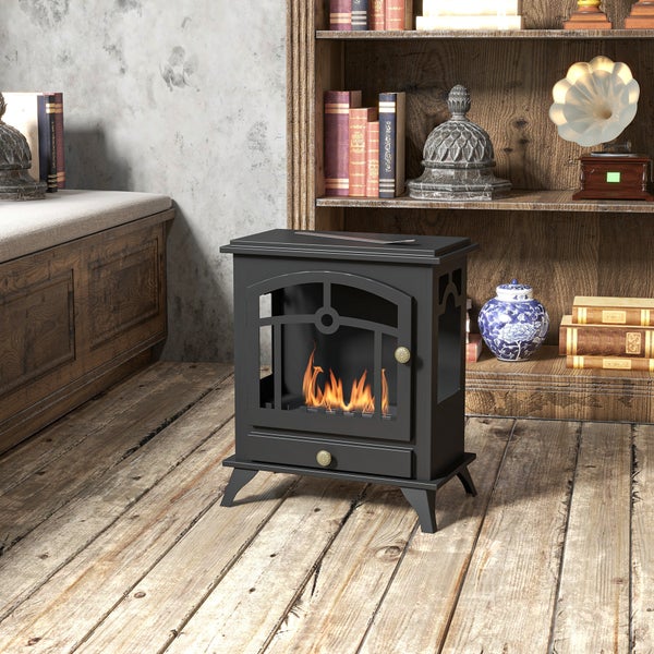 HOMCOM, Ethanol-Kamin, Bio-Ethanol-Brenner, 45L x 28B x 54H cm, Stahl, Schwarz