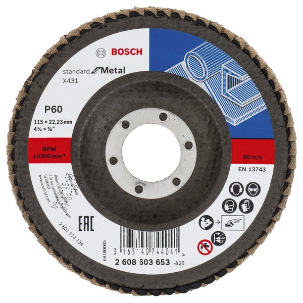 Bosch Fächerschleifscheibe X431 Standard for Metal gewinkelt 115 mm 22,23 mm 60 - 2608603653