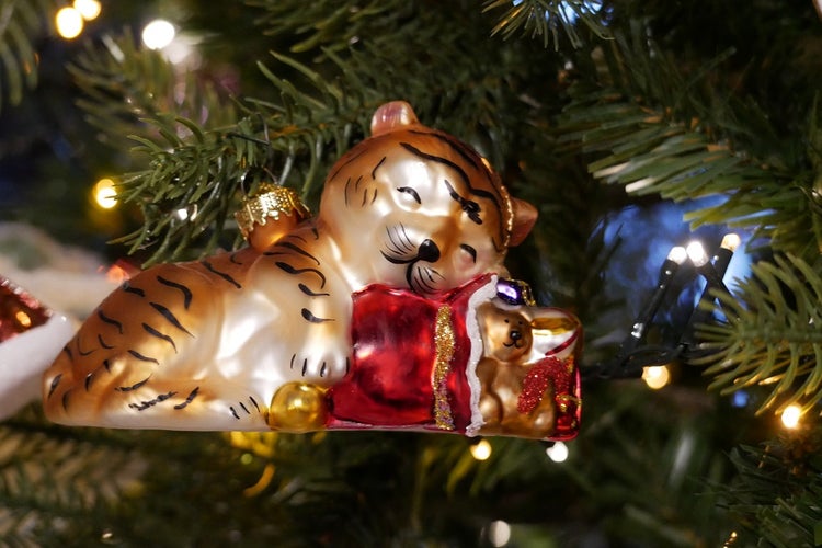 Multicolor 10cm Babytiger Glasornament, mundgeblasen und handdekoriert, 1 Stck., Weihnachtsbaumkugeln, Christbaumschmuck, Weihnachtsbaumanhänger