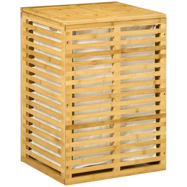 HOMCOM Bambus Wäschekorb mit 63 L Wäschesammler mit Deckel herausnehmbarer Wäschesack, Stange, Laundry Baskets Wäschebox für Waschküche Schlafzimmer Badezimmer Naturholz