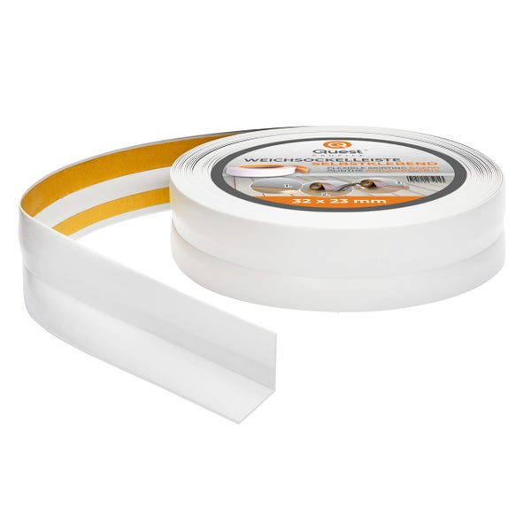 Quest Weichsockelleiste Selbstklebend 32 x 23 mm, PVC Sockelleiste, Flexibel, Weiß, 5 Meter