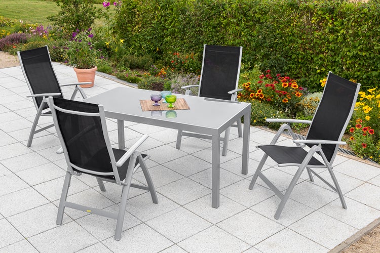 Carrara Gartenmöbelset 5tlg., Tisch 150x90 cm, schwarz