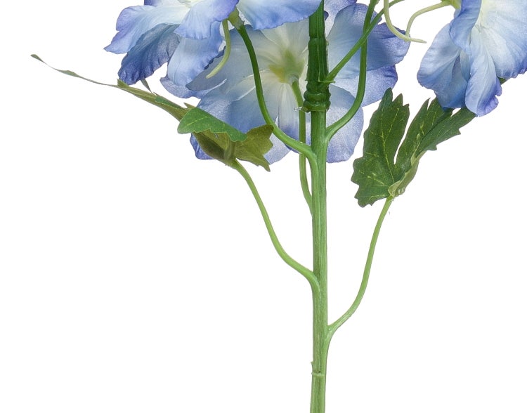 Künstliche Blume Rittersporn mit blauen Blüten und grünem Stiel.