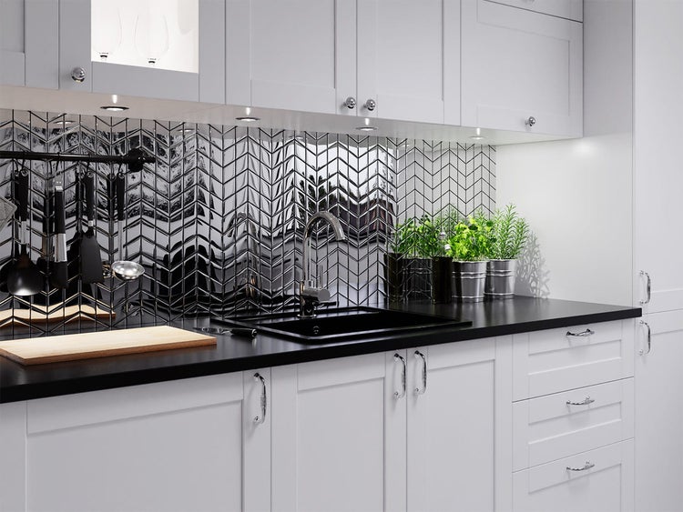 Glasmosaik auf Netz für Bad und Küche 17.2cm x 29.8cm - Mini Silver Chevron