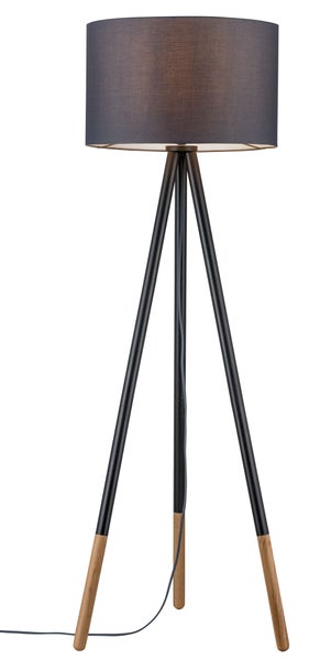 Neordic Stehleuchte Rurik E27 max. 20W Grau, Holz Stoff, Metall, Holz
