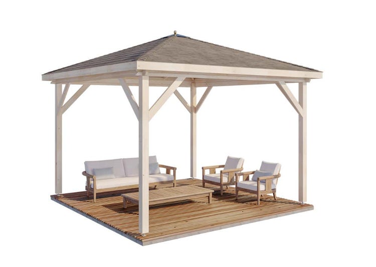 Alpholz Gartenpavillon Lanzarote Gartenpavillon aus Holz, Gartenhütte Gartenlaube, Naturbelassen