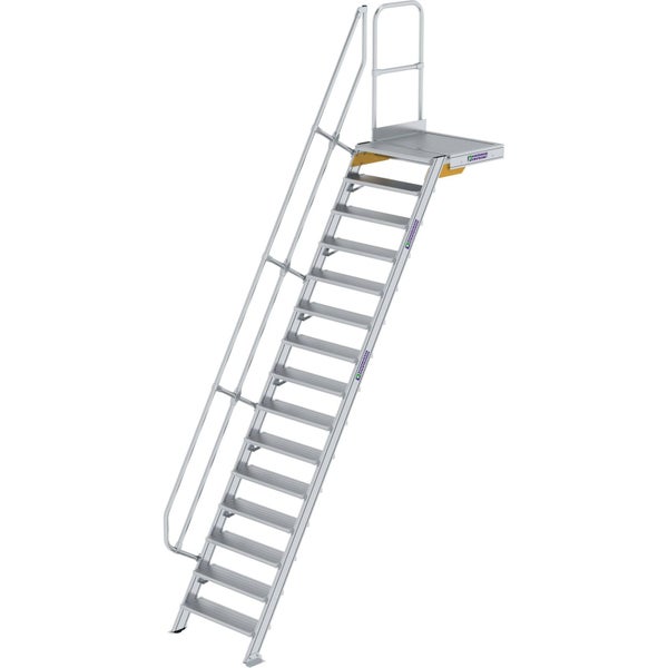Günzburger Steigtechnik Treppe mit Plattform 60° Stufenbreite 800 mm 15 Stufen Aluminium geriffelt - 600395