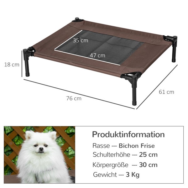 PawHut Hundebett, 76L x 61B x 18H cm, Stahlrahmen, 600D Oxford-Gewebe, Braun