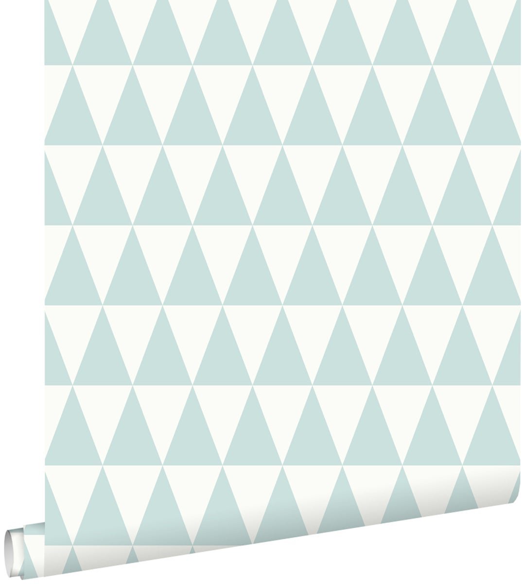 ESTAhome Tapete grafische, geometrische Dreiecke Pastell Mintgrün und Weiß - 53 cm x 10,05 m - 148669