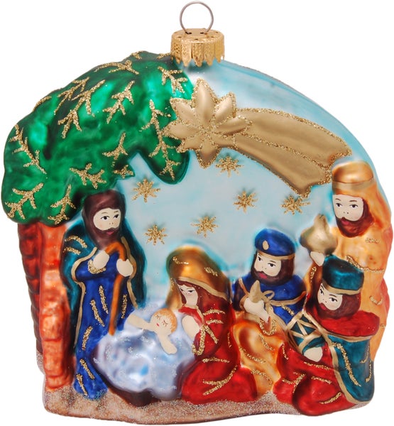 Multicolor 10cm WeihnachtsKrippe aus Glas, mundgeblasen und aufwendig handdekoriert, 1 Stck., Weihnachtsbaumkugeln, Christbaumschmuck, Weihnachtsbaumanhänger