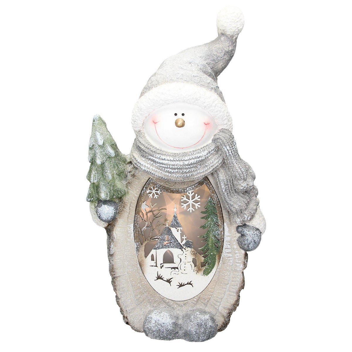 ECD Germany Schneemann Figur mit LED Beleuchtung 53 cm Warmweiß Weiß mit grauem Hut und Schal, Holzoptik, Batteriebetrieben, für Innen, LED-Weihnachtsdeko Weihnachtsfigur Weihnachten Tischdeko