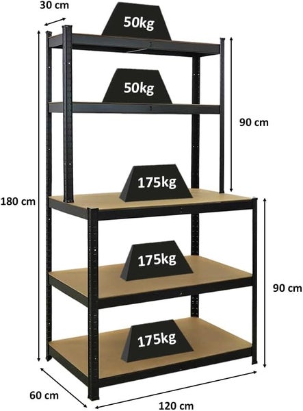 PROREGAL Packtisch GIANT BEAST HxBxT 180x100x60cm Fachlast 175kg Schwarz Werktisch Arbeitstisch Werkbank Lagereinrichtung Werkstatteinrichtung