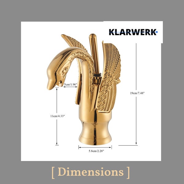 Klarwerk Waschtischarmatur in Schwanenform mit Maßangaben