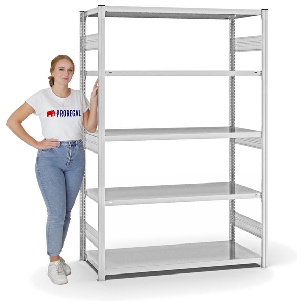PROREGAL Fachbodenregal Stecksystem T-Profil Heavy-Duty Grundregal HxBxT 200 x 130 x 60 cm 5 Ebenen Fachlast 330 kg Beidseitig Nutzbar Lichtgrau