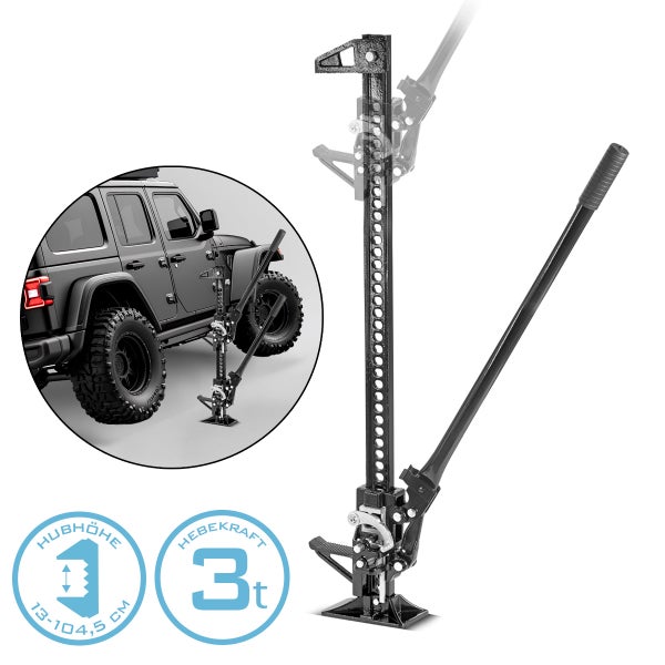 Hi-Lift Wagenheber zum Anheben schwerer Fahrzeuge im Gelände, in der Forst- und Landwirtschaft