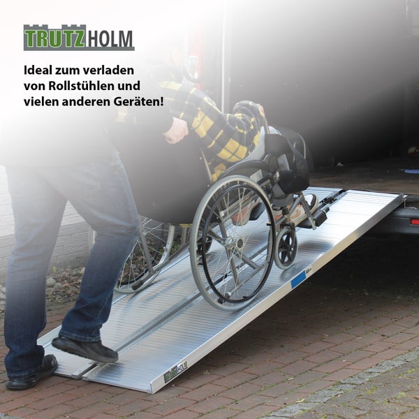 TRUTZHOLM Rollstuhlrampe klappbar 213 cm 272 kg Alu grau geriffelt Auffahrrampe Rollator Tragegriff