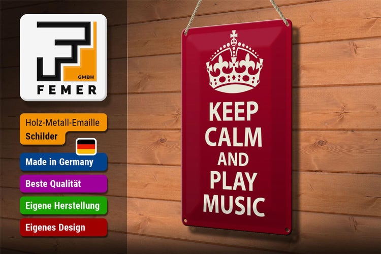 Blechschild Spruch 20x30cm Keep Calm and play Music Krone