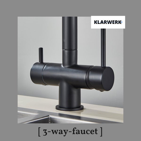 Felix | 3 Wege Premium Schwarz matt Edelstahl ausziehbare Armatur | Wasserhahn Küche |Mischbatterie - 360 Grad | Filter 3 Anschlüsse