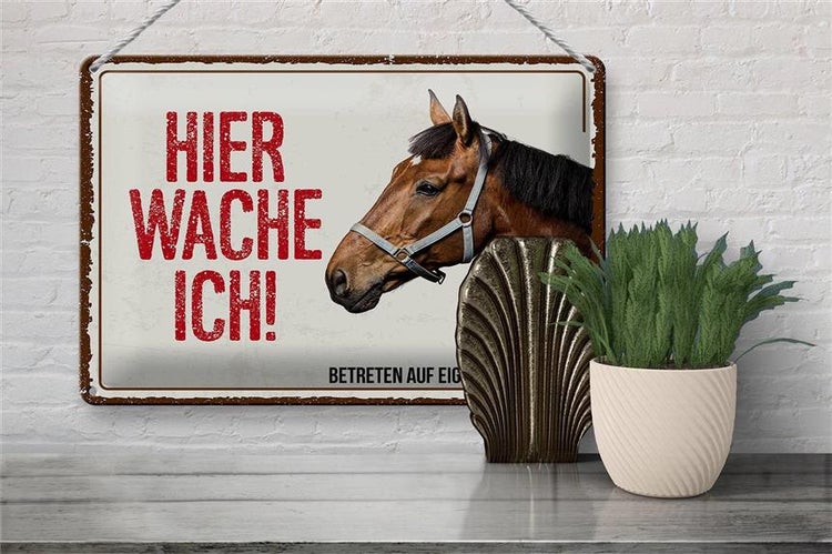 Blechschild Spruch 30x20cm Pferd hier wache ich eigene Gefahr