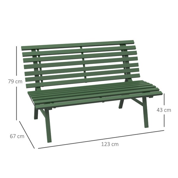 Outsunny Gartenbank, 2 Sitzer Parkbank, Balkonbank mit Rückenlehne, 123 x 67 x 79 cm, Alu, Grün