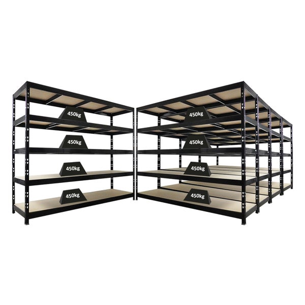 Mehrere Lagerregale mit jeweils vier Ebenen zur Lastenverteilung